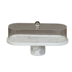 جاط كيك رخامي مستطيل مع غطاء أكريليك فاخر (رمادي وفضي)