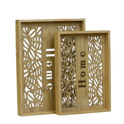 طقم صواني تقديم خشبية مزخرفة (قطعتين)