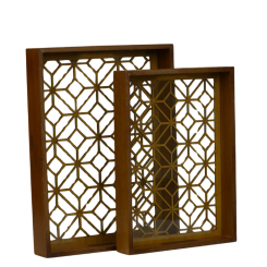 طقم صواني خشبية مزخرفة - قطعتين