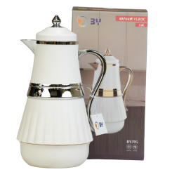 ترمس شاي وقهوة فاخر - سعة 1 لتر - أبيض وفضي