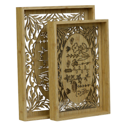 طقم صواني تقديم خشبية مزخرفة (قطعتين)