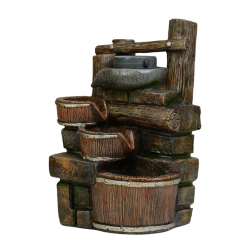 نافورة شلال ديكور ريفية مع إضاءة - تصميم طبقات الخشب والحجر